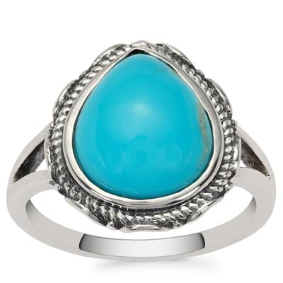 ARMENIAN Turquoise Oxidized Ring in Sterling Silver 4cts