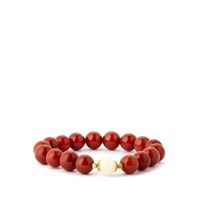 Nanhong Agate Stretchable Bracelet with White Jade in Gold Tone Sterling Silver 127.50cts