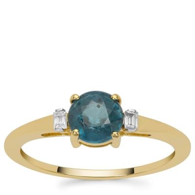 AAA Teal Kyanite Ring with White Zircon in 9K Gold 1cts