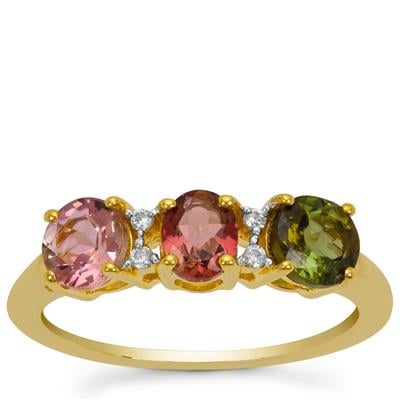 Multi-Colour Tourmaline Ring with White Zircon in Gold Plated Sterling Silver 1.40cts