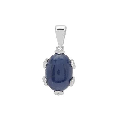 Ceylon Blue Sapphire Pendant with White Zircon in Sterling Silver  9cts