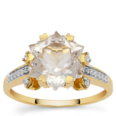 Wobito Snowflake Cut Itinga Petalite Ring with White Zircon in 9K Gold 4cts