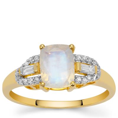 Natural Moonstone Ring with White Zircon in 9K Gold 1.65cts