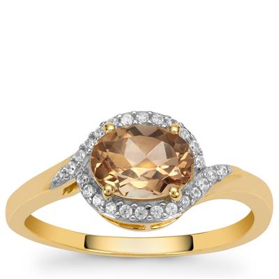 Oregon Sunstone Ring with White Zircon in 9K Gold 1.35cts