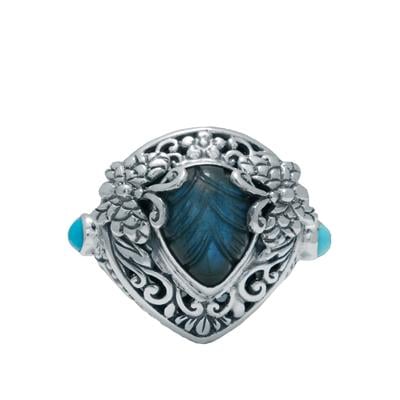 Labradorite Ring with Sleeping Beauty Turquoise in Sterling Silver 7.10cts