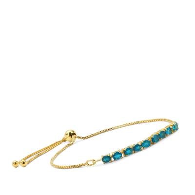 Vivid Blue Apatite Slider Bracelet in Gold Plated Sterling Silver 1.50cts