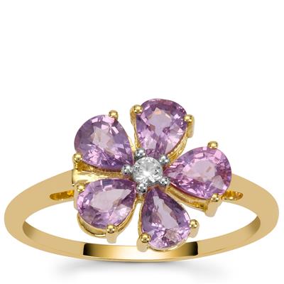 Purple Sapphire Ring with White Zircon in 9K Gold 1.70cts