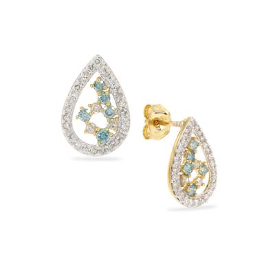 Ice Blue, White Diamonds Earrings in 9K Gold 0.66cts