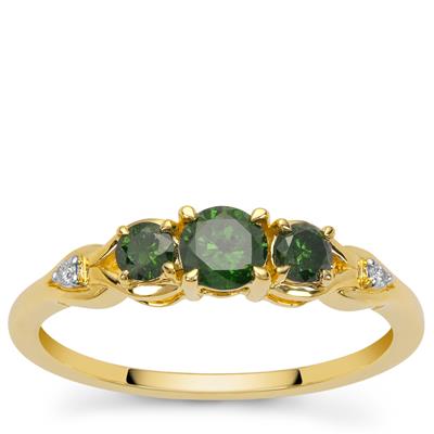 Green Diamonds Ring with White Diamonds in 9K Gold 0.57cts