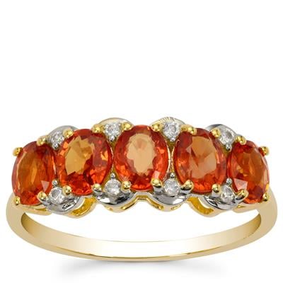 Ceylon Sunset Padparadscha Sapphire Ring with White Zircon in 9K Gold 2.35cts