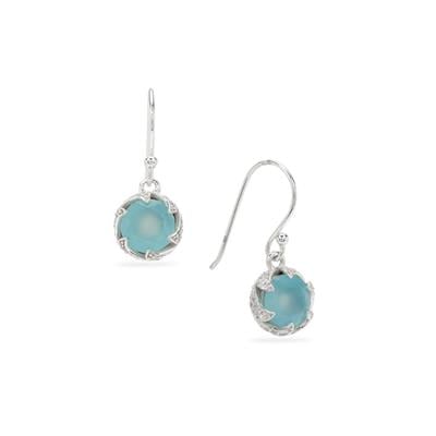 Aqua Chalcedony Earrings with White Zircon in Sterling Silver 4.40cts