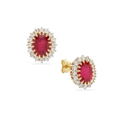 Bemainty Ruby Earrings with White Zircon in 9K Gold 4.35cts