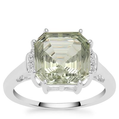 Prasiolite Ring with White Zircon in Sterling Silver 4.35cts