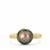 Faceted Tahitian Cultured Pearl (10mm) Ring with White Topaz in Gold Tone Sterling Silver 