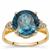 London Blue Topaz Ring with White Zircon in 9K Gold 6.40cts