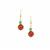 Green Jadeite Earrings with Red Type A Jadeite in Gold Tone Sterling Silver 13cts