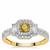 Natural Yellow Diamond Ring with White Diamonds in 9K Gold 1ct