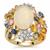 Ethiopian Opal, Multi Colour Sapphire Ring with White Zircon in 9K Gold 7.90cts
