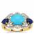Sleeping Beauty Turquoise, Sar-i-Sang Lapis Lazuli Ring with White Zircon in 9K Gold 2.65cts