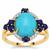 Sleeping Beauty Turquoise, Sar-i-Sang Lapis Lazuli Ring with White Zircon in 9K Gold 3.50cts
