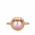 Naturally Papaya Cultured Pearl Ring with White Topaz in Gold Tone Sterling Silver (10mm)