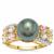 Tahitian Cultured Pearl, Multi-Colour Sapphire Ring with White Zircon in 9K Gold (9mm) 