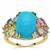 Sleeping Beauty Turquoise, Multi-Colour Sapphire Ring with White Zircon in 9K Gold 6.75cts