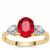 Malagasy Ruby Ring with White Zircon in 9K Gold 3cts