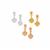 Set of 3 Earrings in Three Tone Gold Plated Sterling Silver