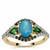 Crystal Opal on Ironstone, Tsavorite Garnet, Thai Sapphire Ring with White Zircon in 9K Gold