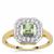 Asscher Cut Songea Green Sapphire Ring with White Zircon in 9K Gold 0.85ct