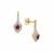 Songea Red Sapphire Earrings with White Zircon in Gold Plated Sterling Silver 1cts