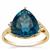 London Blue Topaz Ring with White Zircon in 9K Gold 7.65cts