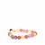Strawberry & Multi-Colour Quartz Strechable Bracelet with Kaori Cultured Pearl in Gold Tone Sterling Silver