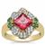 Mystic Pink Topaz, Blue Green Tourmaline Ring with White Zircon in Gold Plated Sterling Silver 2.70cts