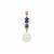 South Sea Cultured Pearl, Australian Blue Sapphire Pendant with White Zircon in 9K Gold (14 to 12mm)