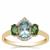 Santa Maria Aquamarine, Blue Green Tourmaline Ring with White Zircon in 9K Gold 1ct