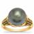 Tahitian Cultured Pearl, Black Spinel Ring with White Zircon in 9K Gold