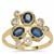 Diego Suarez Blue Sapphire Ring with White Zircon in 9K Gold 1.70cts