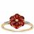 Songea Red Sapphire Ring with White Zircon in 9K Gold 1cts