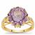 Lehrer Nine Pointed Star Rose De France Amethyst Ring with White Zircon in 9K Gold 6.75cts