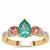 Botli Green Apatite, Pink Tourmaline Ring with White Zircon in 9K Gold 1.55cts