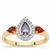 AA Tanzanite, Songea Red Sapphire Ring with White Zircon in 9K Gold 0.95cts
