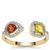 Asscher Cut Songea Yellow Sapphire, Nigerian Rubellite Ring with White Zircon in 9K Gold 0.95ct