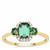 Blue Green Tourmaline Ring with White Zircon in 9K Gold 1ct