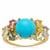 Sleeping Beauty Turquoise, Multi-Colour Sapphire Ring with White Zircon in 9K Gold 4.45cts