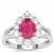 Kenyan Ruby Ring with White Zircon in Platinum Plated Sterling Silver 3.10cts