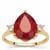 Malagasy Ruby Ring with White Zircon in 9K Gold 6.45cts
