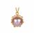 Naturally Papaya Cultured Pearl (10.5mm) & White Topaz Pendant in Gold Tone Sterling Silver 