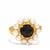 Freshwater Cultured Pearl Ring with Black Agate in Gold Tone Sterling Silver